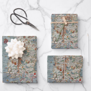 Vintage Carta Marina Sea Monster Map Wrapping Pape Paper Sheet