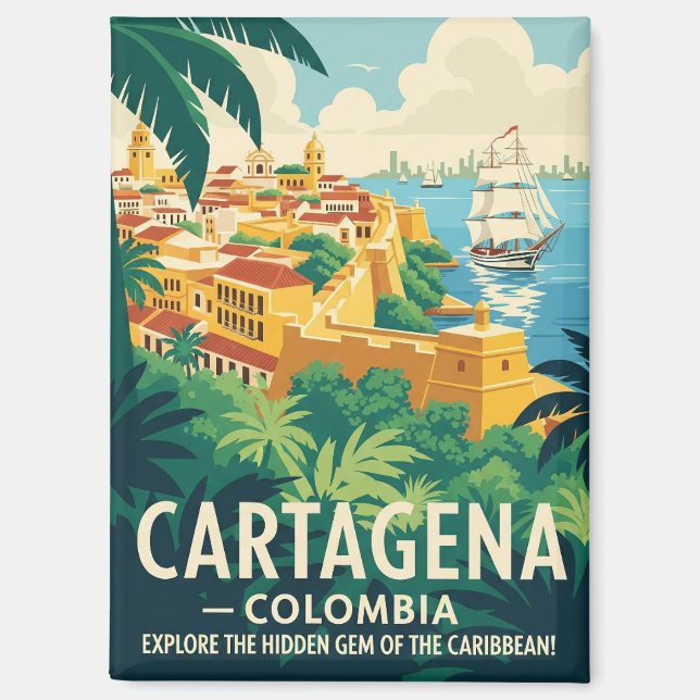 Vintage Cartagena Colombia Travel Magnet (Front)