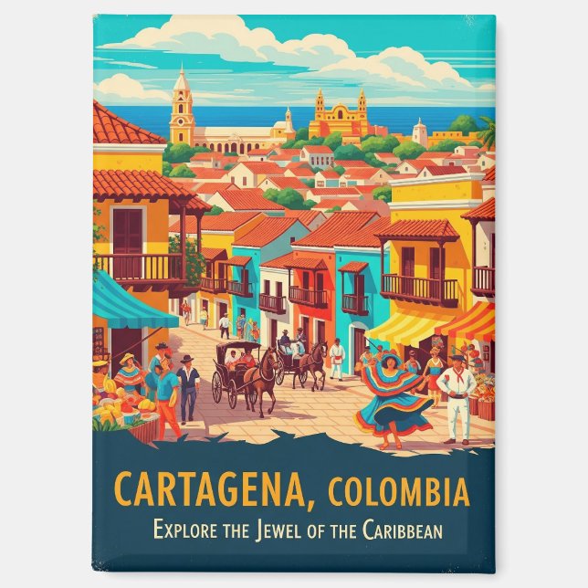 Vintage Cartagena Colombia Travel Magnet (Front)
