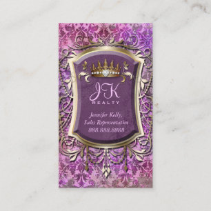 Vintage Carte de visite Damask Frame Gold Crown