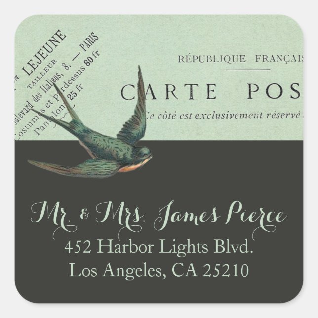 Vintage Carte Postal Sparrow Address Sticker (Front)