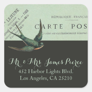 Vintage Carte Postal Sparrow Address Sticker
