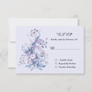 Vintage. Carte RSVP fleurs bleues et lilas
