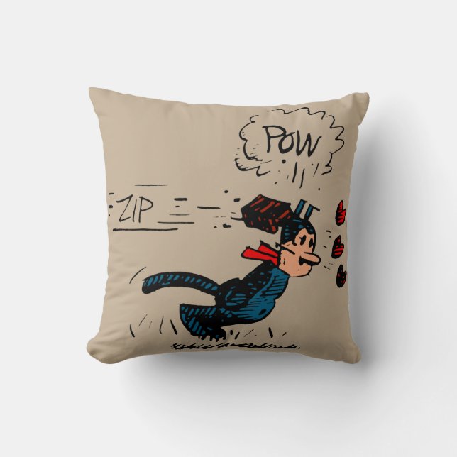 Vintage Cartoon Cat “Zip! POW!” Pillow (Front)