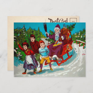 Vintage Cartoon Santa with Birch Sticks Postcard