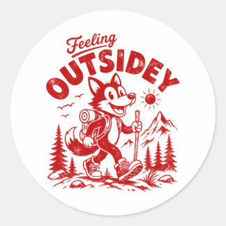 Vintage Cartoon Walking Fox Feeling Outsidey Classic Round Sticker
