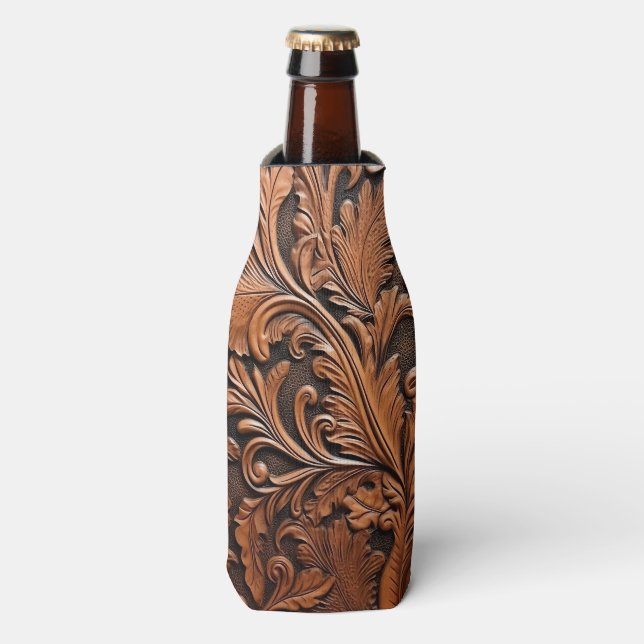 Vintage carved leather bottle cooler (Bottle Front)