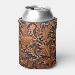 Vintage carved leather can cooler
