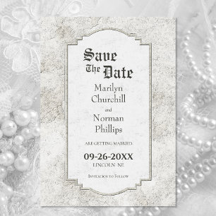 Vintage Carved Stone Wedding Save The Date