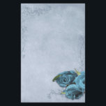 Vintage Cascade Blue Wedding Stationery<br><div class="desc">Elegant vintage cascade blue wedding stationery design featuring decorative corner scrolls on the top and bottom with a photo of three red roses in the lower corner. The background is given a textured grunge application for an antique paper look. This design comes in several ready made backgrounds. This design also...</div>