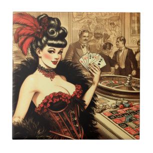Vintage Casino Girl Tile