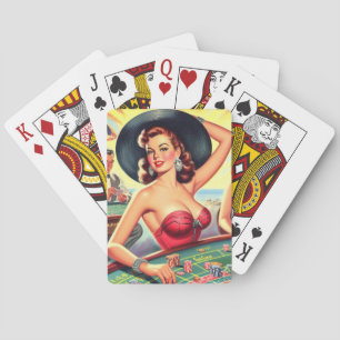 Vintage Casino Girls Playing Cards