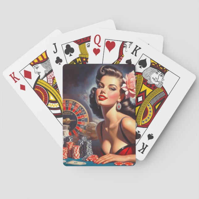 Vintage Casino Pin-Up Illustration Playing Cards (Back)
