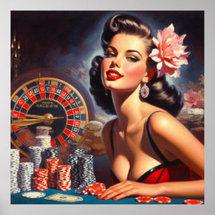 Vintage Casino Pin-Up Illustration Poster