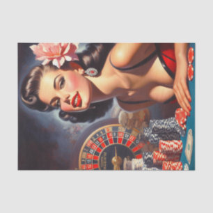 Vintage Casino Pin-Up Illustration Tissue Paper
