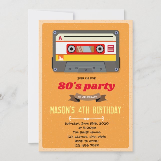 Vintage cassette birthday theme invitation (Front)