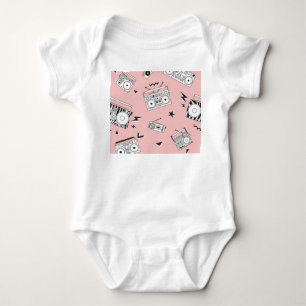 Vintage cassette players: retro pattern. baby bodysuit