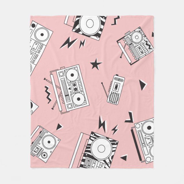 Vintage cassette players: retro pattern. fleece blanket (Front)