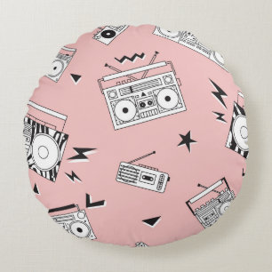 Vintage cassette players: retro pattern. round pillow