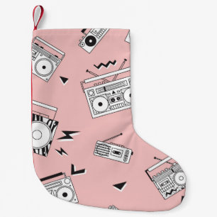 Vintage cassette players: retro pattern. small christmas stocking