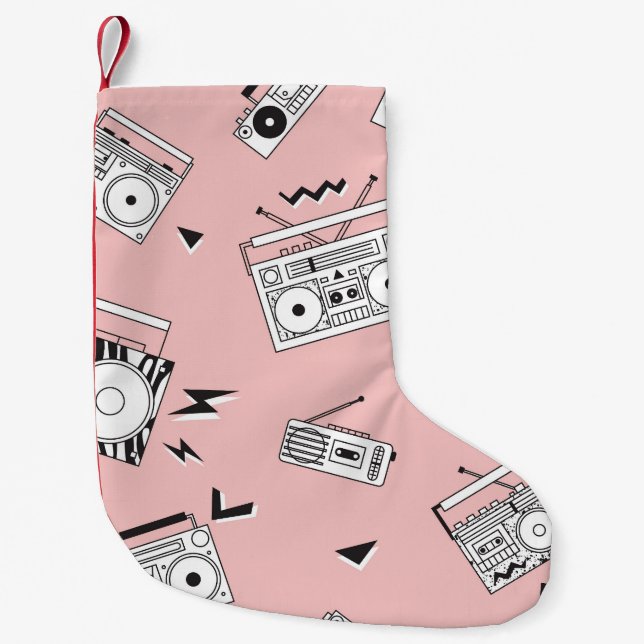 Vintage cassette players: retro pattern. small christmas stocking (Front)