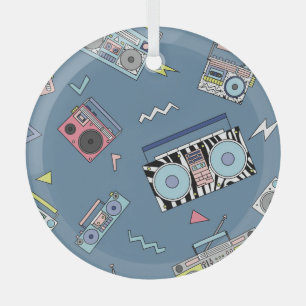 Vintage Cassette Players: Retro Seamless Art Glass Ornament