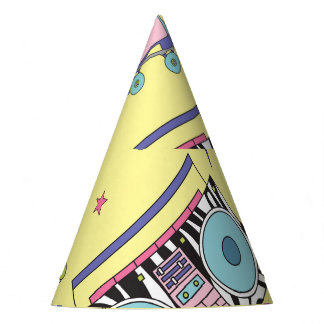 Vintage cassette, roller skates: retro party hat