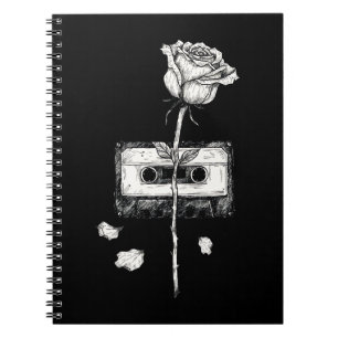 Vintage Cassette Tape Blooming Rose Aesthetic  Notebook