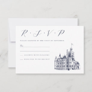 Vintage Castle Venue Illustration Wedding RSVP Card