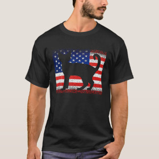 Vintage Cat American Flag Animal July 4H Women Men T-Shirt