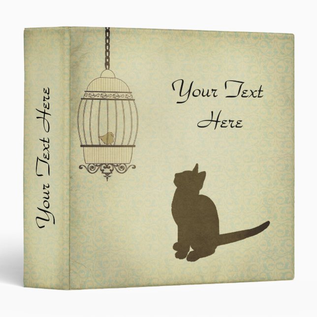 Vintage Cat and Birdcage Binder (Front/Spine)