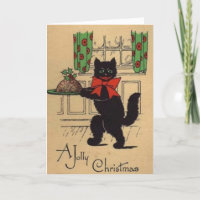 Vintage - Cat and Christmas Pudding,