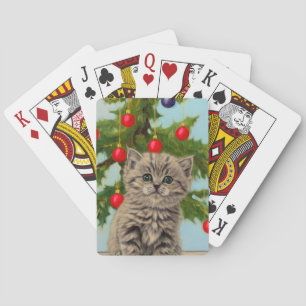 Vintage Cat and Christmas Tree Playing Cards