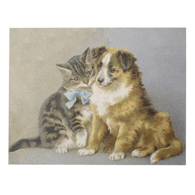 Vintage cat and dog intimate friendship notepad (Front)