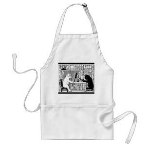 Vintage Cat and Dog Library Bookish Literary  Standard Apron