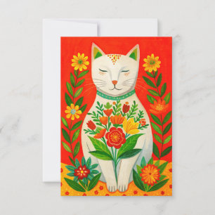 Vintage Cat and Flowers Thank You Card