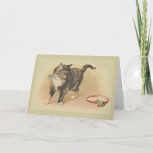 Vintage Cat and Frog Note Card
