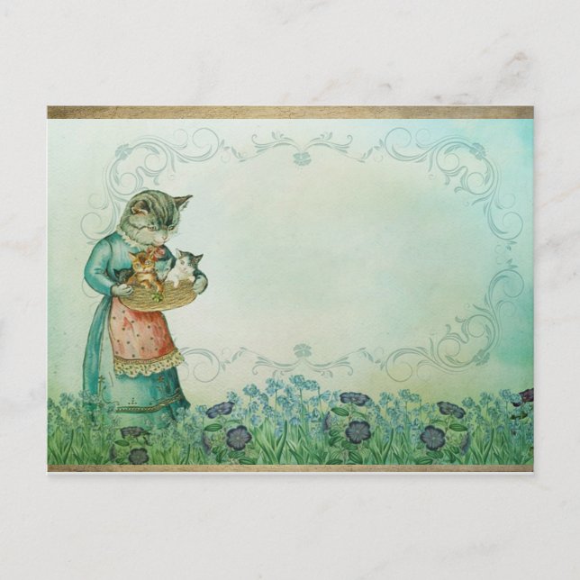 Vintage Cat and Kittens, Postcard (Front)