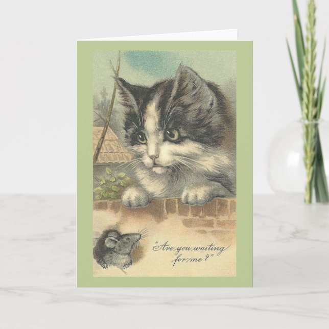 Vintage Cat and Mouse Note Card (Front)