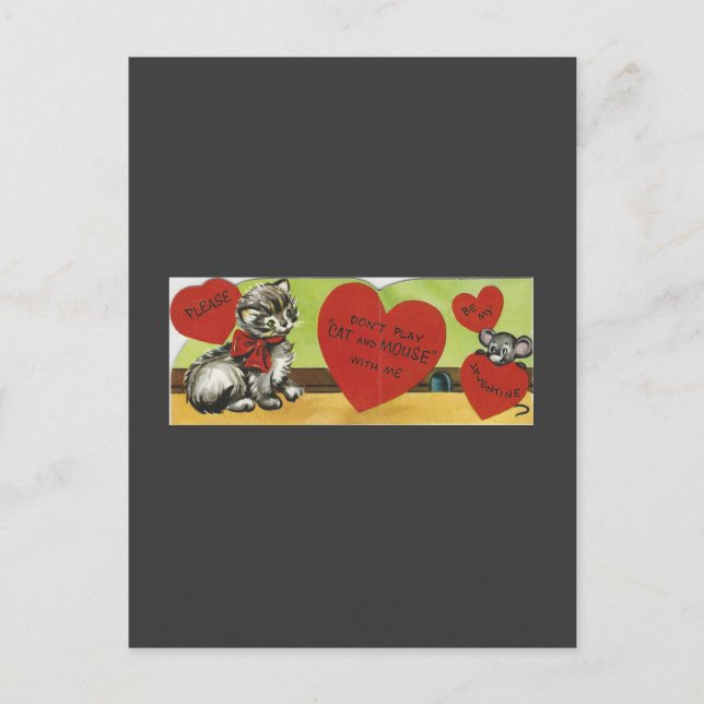 Vintage ‘Cat And Mouse’ Valentine Holiday Postcard (Front)