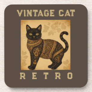 Vintage Cat, Antique Cat,and Motif Pattern  Coaster