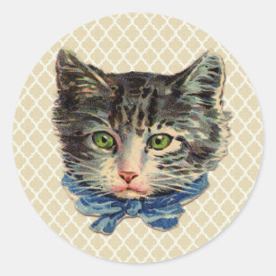Vintage Cat Art Classic Round Sticker