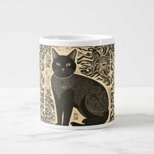 Vintage Cat, Batik Pattern ,Antique Style  Large Coffee Mug