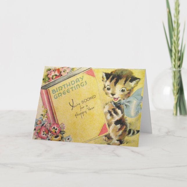 Vintage Cat Birthday Greeting Card (Front)