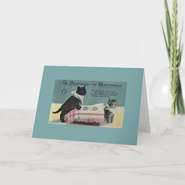 Vintage Cat Birthday Greeting Card (Front)