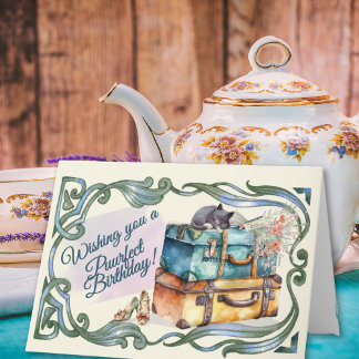 Vintage Cat Birthday Purrfect Travels Card