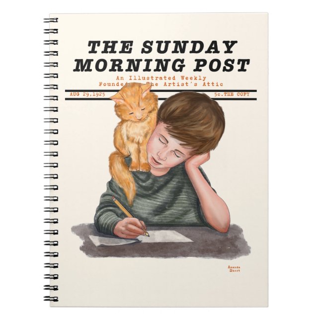 Vintage Cat & Boy Illustrated Magazine 1920s Notebook (Front)