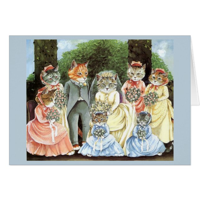 Vintage Cat Bridal Party Wedding Card (Front Horizontal)
