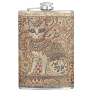 Vintage Cat, Cat Motif Art , Ancient Greece Style, Hip Flask