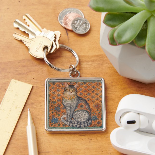Vintage Cat, Cat Motif Art , Classic  Keychain (Desk)